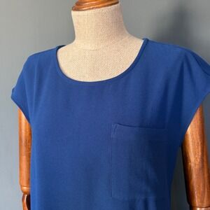 Marine Layer Midi Dress | Size‎ XS | Blue Stretch Cap Sleeve Minimalist